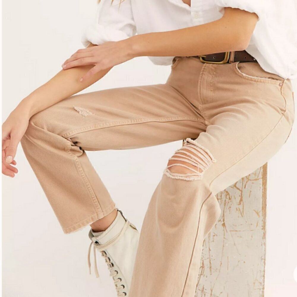 Free People Dakota Straight Leg Jeans Khaki sz 25